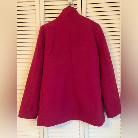 J Crew Village Coat 4 Zip Up Pink Wool Blend Jacket Mock Neck Collar Classic - Picture 9 of 16